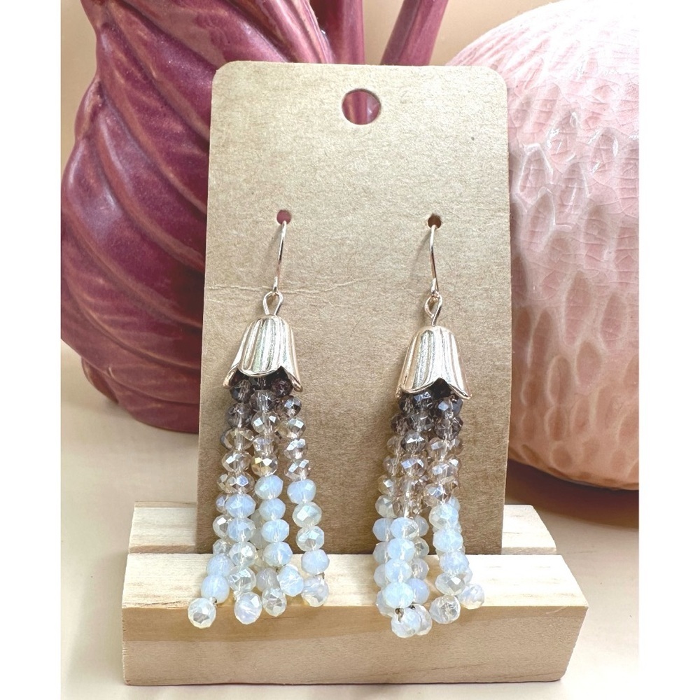 Faceted crystal Beaded tassel earrings